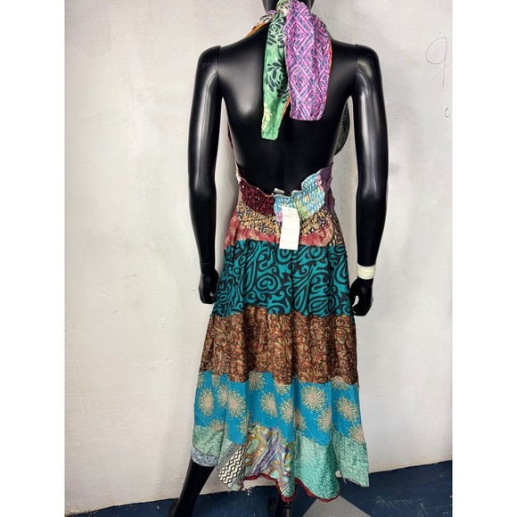 Jack pot new york Silk Dress Halter Neck Colorful Boho Hippie Festival Unique - Picture 2 of 9